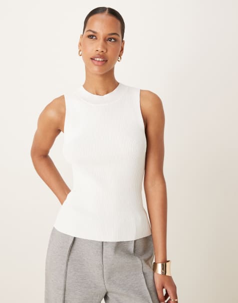 Top blanco sin mangas con cuello alto de punto de Mango - view 1