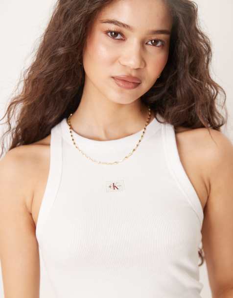Top blanco sin mangas con etiqueta de canalé de Calvin Klein Jeans - view 1
