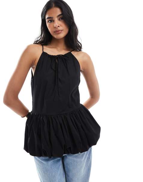 Top burdeos amplio con mangas abullonadas de algodón de ASOS DESIGN - view 1