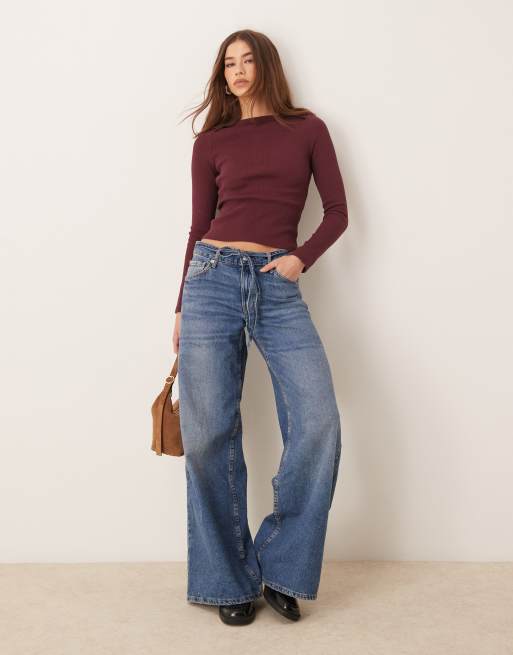 Top burdeos con cuello barco y detalle de ribetes anchos de canalé de ASOS DESIGN, 3 de 4