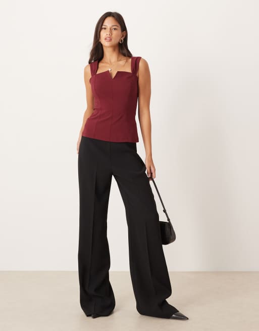 Top burdeos con escote cuadrado y tirantes largos de bengalina de ASOS DESIGN, 2 de 4
