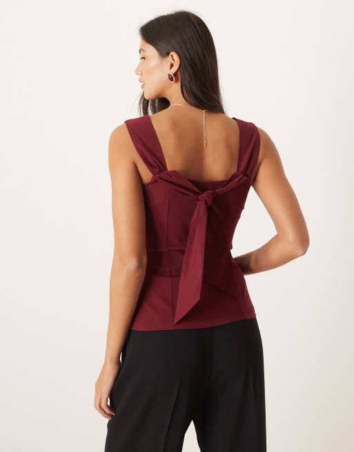 Top burdeos con escote cuadrado y tirantes largos de bengalina de ASOS DESIGN, 4 de 4