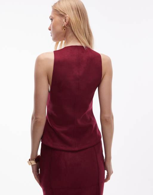 Top burdeos con espalda de nadadora y cuello escotado ancho de ante de ASOS DESIGN (parte de un conjunto), 4 de 4