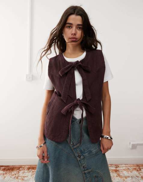Top burdeos con lazada delantera de pana de Reclaimed Vintage - view 1
