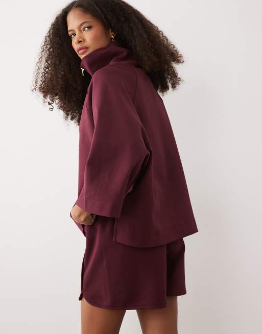 Top burdeos de manga corta con detalle de cremallera de tejido efecto neopreno de ASOS DESIGN, 3 de 4
