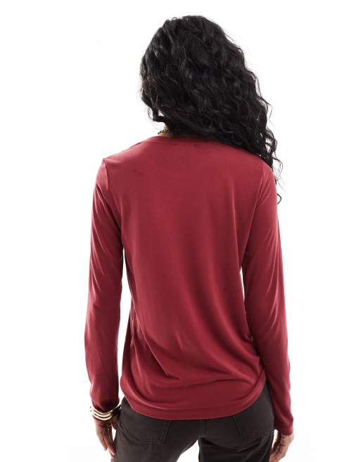 Top burdeos de manga larga con cuello redondo de modal de ASOS DESIGN, 3 de 4