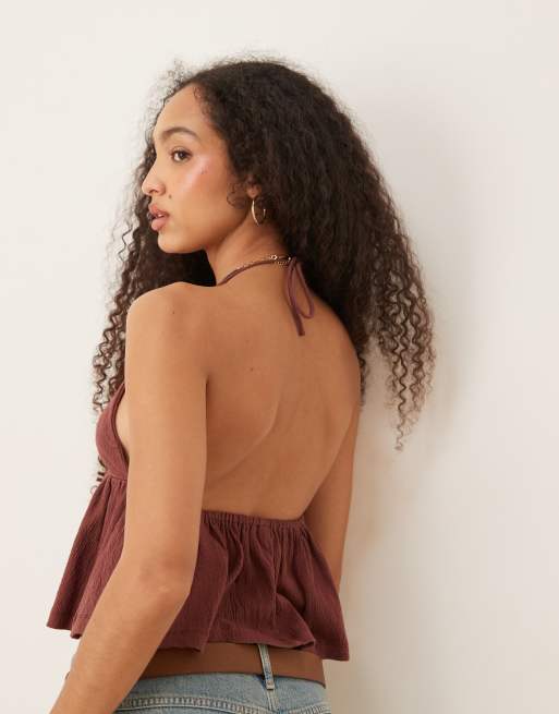 Top burdeos de tirantes de tejido rugoso de ASOS DESIGN, 3 de 4