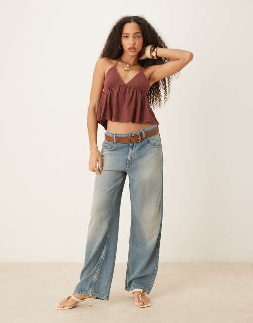 Top burdeos de tirantes de tejido rugoso de ASOS DESIGN, 4 de 4