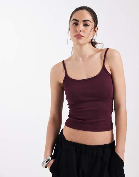 Top burdeos de tirantes elásticos con cuello ancho de ASOS DESIGN - view 1
