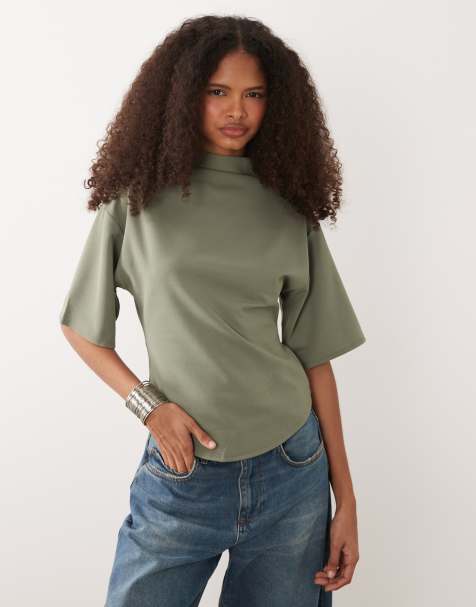 Top caqui de manga corta con cuello alto de ASOS DESIGN - view 1