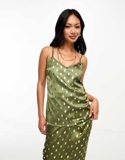Top caqui de tirantes con topos dorados de Never Fully Dressed (parte de un conjunto)