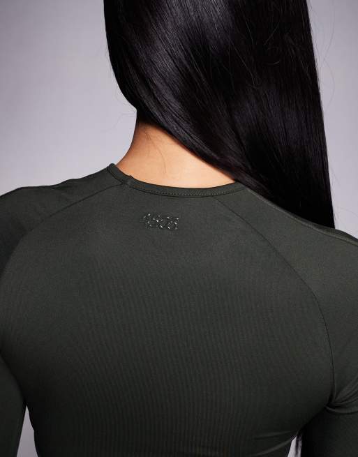 Top caqui oscuro deportivo de manga larga y corte slim Icon de 4505, 3 de 4