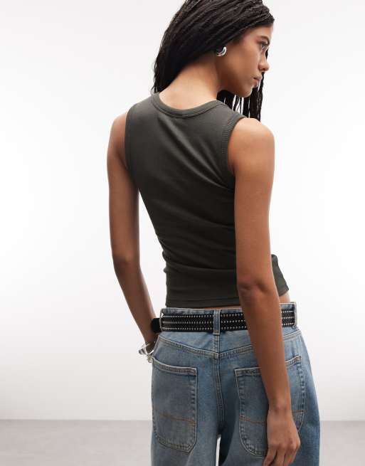 Top caqui sin mangas con cuello de pico exclusivo en ASOS de Weekday, 4 de 4