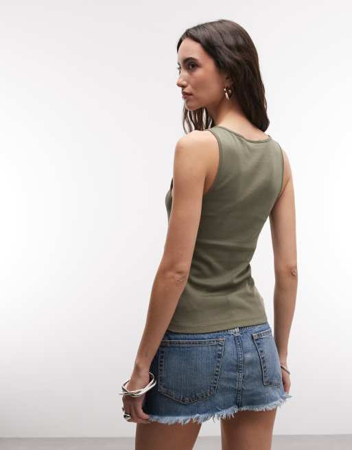Top caqui sin mangas con cuello panadero de Weekday, 4 de 4