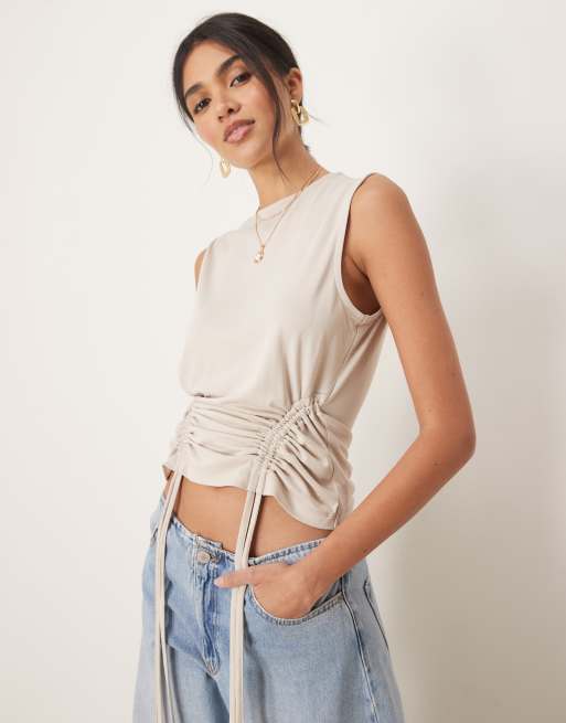 Top color arena sin mangas con cordón ajustable de cupro de ASOS DESIGN
