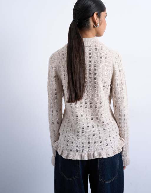 Top color avena con botones y volantes de punto de Topshop, 4 de 4