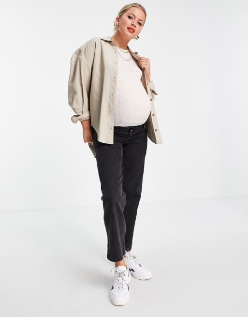 Top color avena con cuello redondo de punto acanalado exclusivo de ASOS DESIGN Maternity, 4 de 4