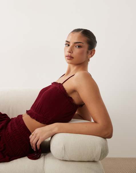 Top color baya de tirantes con lazada en los hombros de tejido rugoso de ASOS DESIGN (parte de un conjunto) - view 1