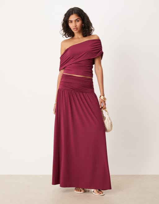 Top color baya fruncido con escote Bardot de ASOS DESIGN (parte de un conjunto), 2 de 4