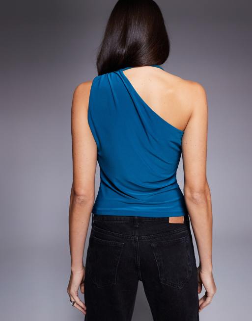 Top color cerceta ceñido y asimétrico con cuello desbocado de ASOS DESIGN, 4 de 4