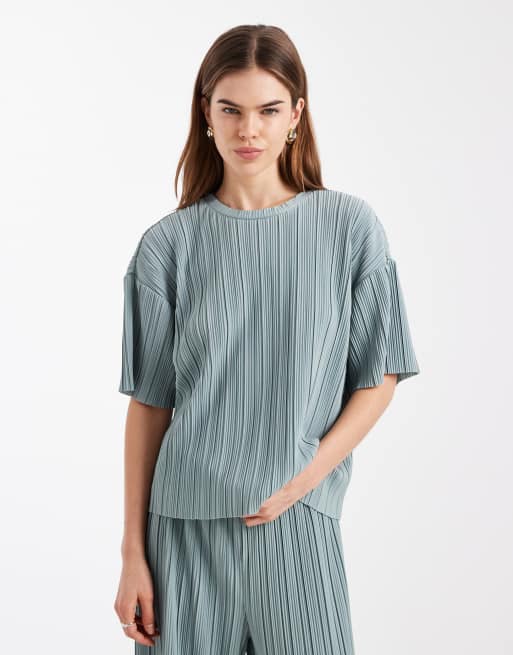 Top color cerceta claro plisado de corte cuadrado de ONLY (parte de un conjunto)