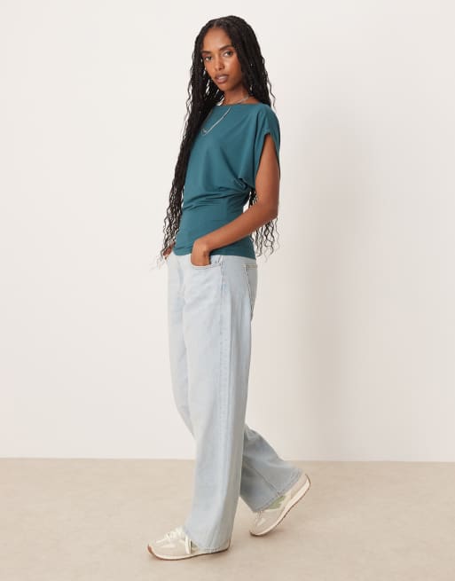 Top color cerceta holgado con mangas murciélago de modal de ASOS DESIGN, 4 de 4