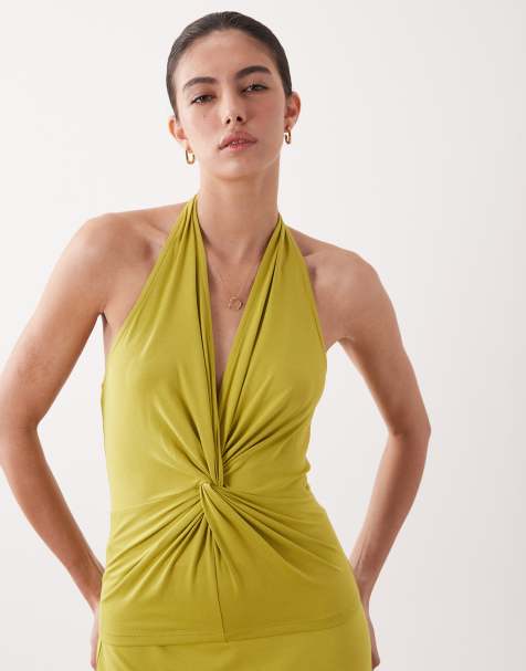 Top color ciruela con cuello halter y detalle retorcido de modal de ASOS DESIGN (parte de un conjunto) - view 1