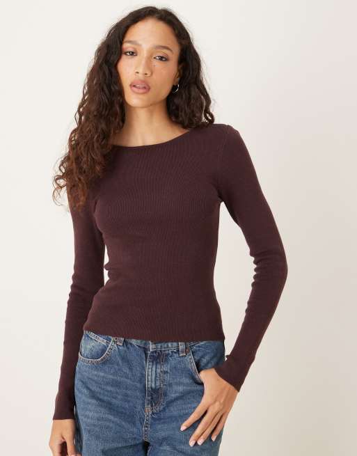 Top color ciruela con lazada trasera de punto fino de ASOS DESIGN, 2 de 4