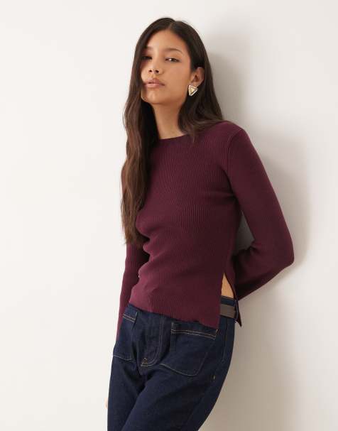 Top color ciruela con mangas acampanadas de punto fino de ASOS DESIGN - view 1
