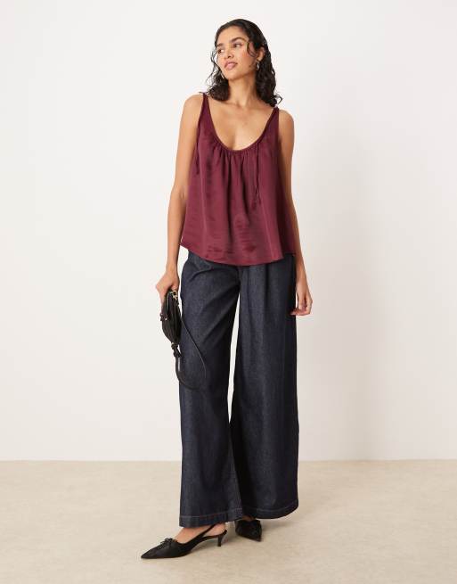 Top color ciruela de tirantes anudados de satén de ASOS DESIGN, 3 de 4