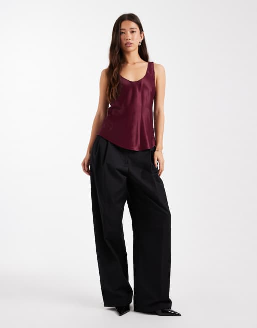 Top color ciruela de tirantes con cuello ancho de satén de ASOS DESIGN, 3 de 4