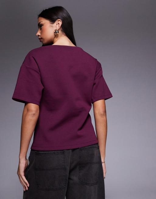 Top color ciruela entallado con media manga y cuello barco de ASOS DESIGN, 4 de 4
