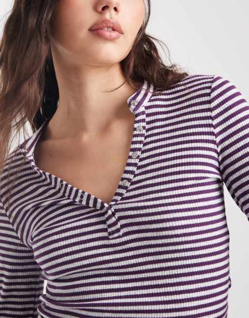 Top color ciruela jaspeado de manga larga con cuello panadero Ryan de Cotton On, 3 de 4