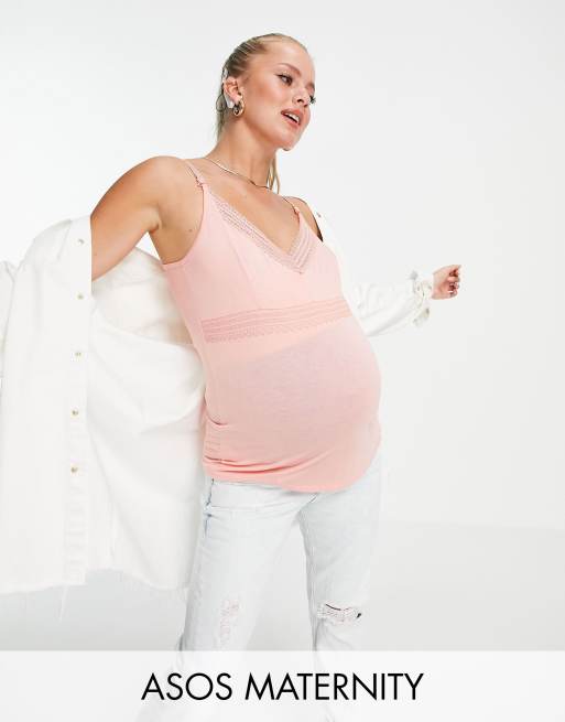 Top color coral de tirantes con detalle de encaje para lactancia de ASOS DESIGN Maternity