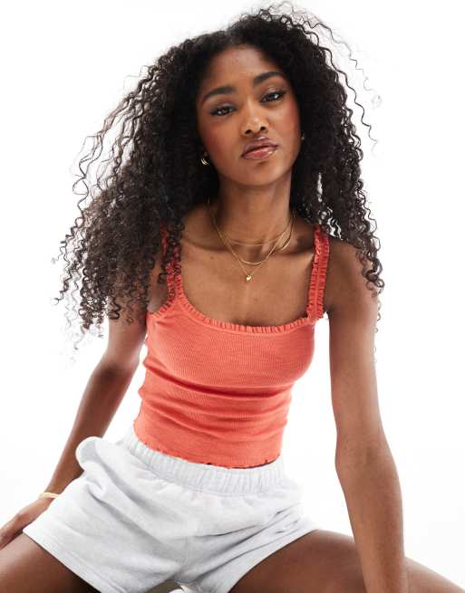 Top color coral llamativo de tirantes de punto liso de Cotton On