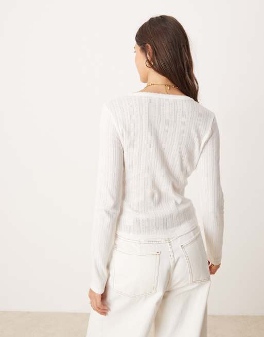 Top color crema con botones de presión de pointelle de Miss Selfridge, 3 de 4