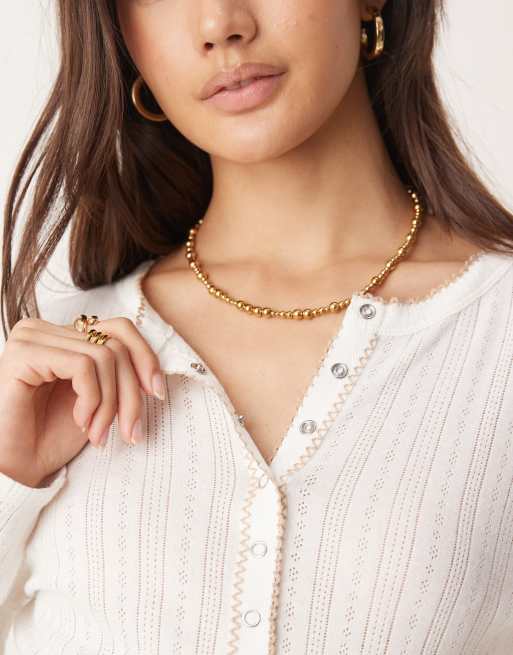 Top color crema con botones de presión de pointelle de Miss Selfridge, 4 de 4