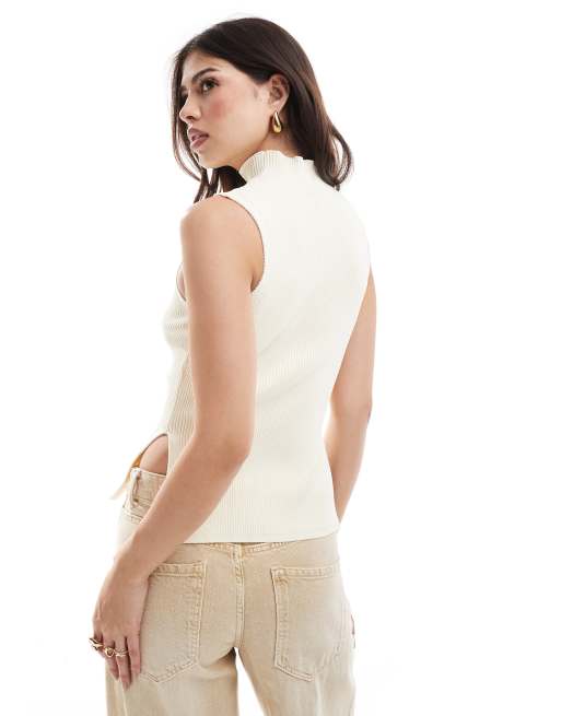 Top color crema con cuello alzado de punto estructurado de ASOS DESIGN, 3 de 4