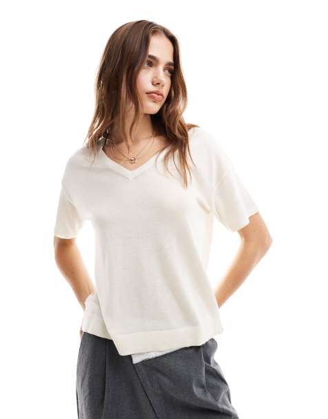 Top color crema con cuello de pico de punto ligero de Vila - view 1
