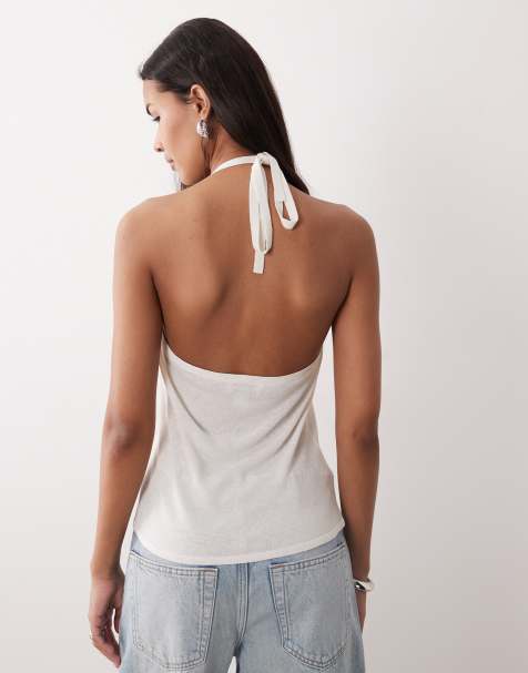 Top color crema con cuello halter de mezcla de lino de Calvin Klein Jeans - view 1