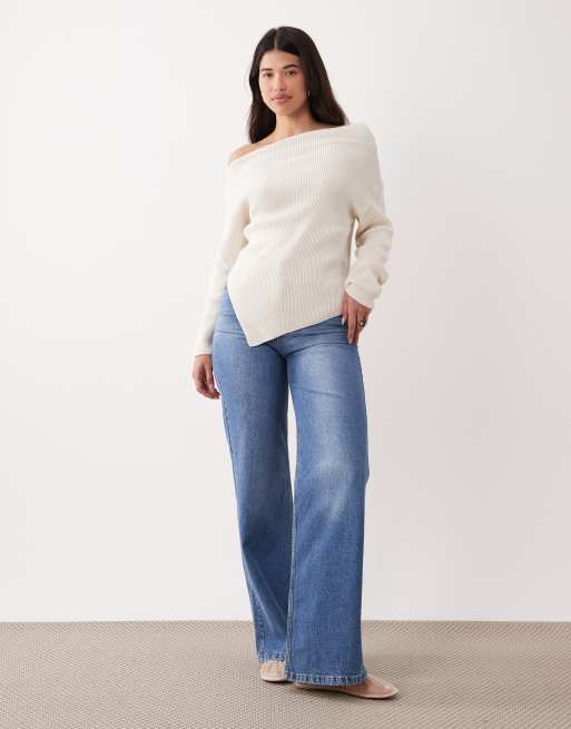 Top color crema con hombro descubierto de punto de ASOS DESIGN, 2 de 4