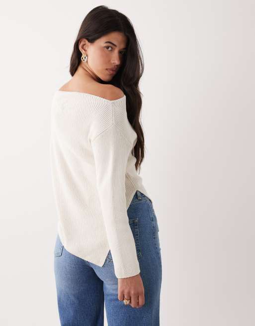 Top color crema con hombro descubierto de punto de ASOS DESIGN, 4 de 4