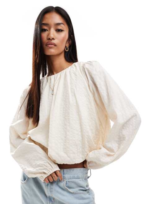 Top color crema con mangas globo de Object