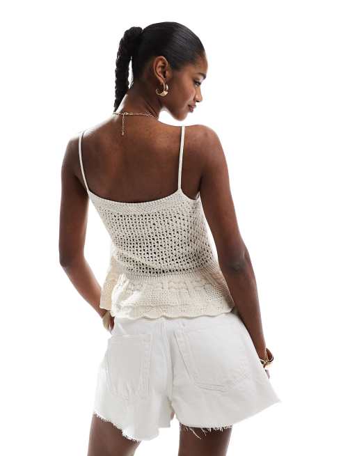 Top color crema con sobrefalda de croché de ONLY, 3 de 4
