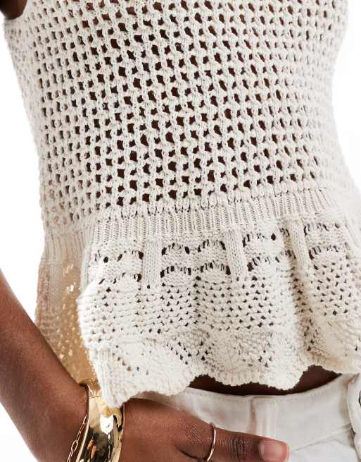 Top color crema con sobrefalda de croché de ONLY, 4 de 4