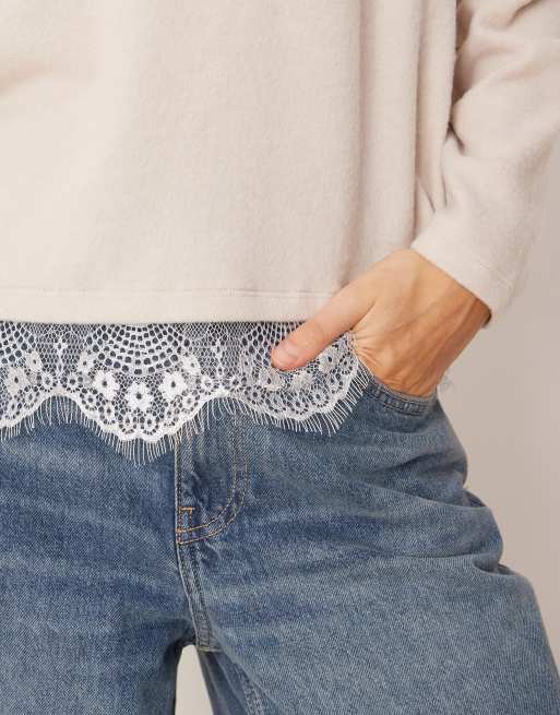 Top color crema de tejido muy suave con ribete de encaje de ASOS DESIGN, 4 de 4