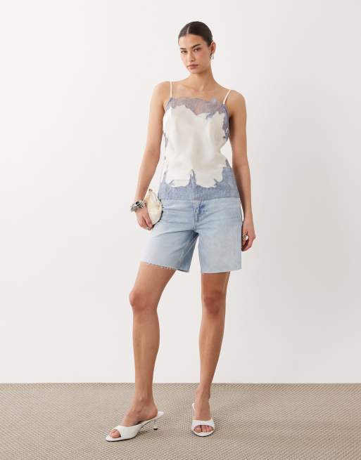 Top color crema de tirantes con cuello cuadrado e inserto de encaje de ASOS DESIGN, 2 de 4