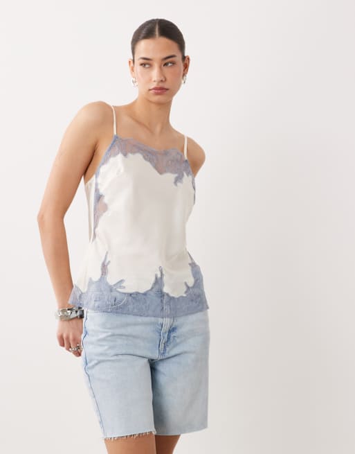 Top color crema de tirantes con cuello cuadrado e inserto de encaje de ASOS DESIGN, 3 de 4