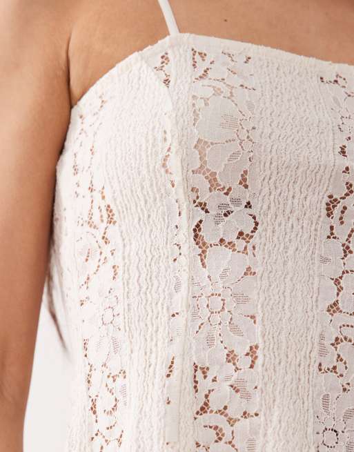 Top color crema de tirantes de encaje de ASOS DESIGN, 3 de 4