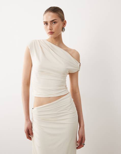 Top color crema drapeado con escote Bardot de SNDYS (parte de un conjunto) - view 1